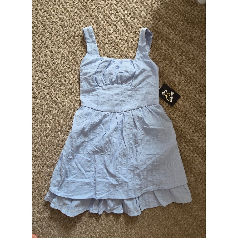 Art Class Blue Striped Ruffle Dress size 6-7